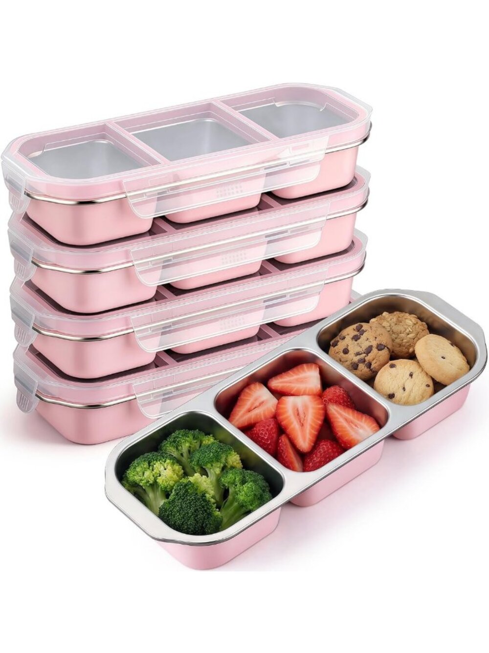 20oz Stainless Steel Snack Containers, Pink Bento Box Set of 4 - Durable